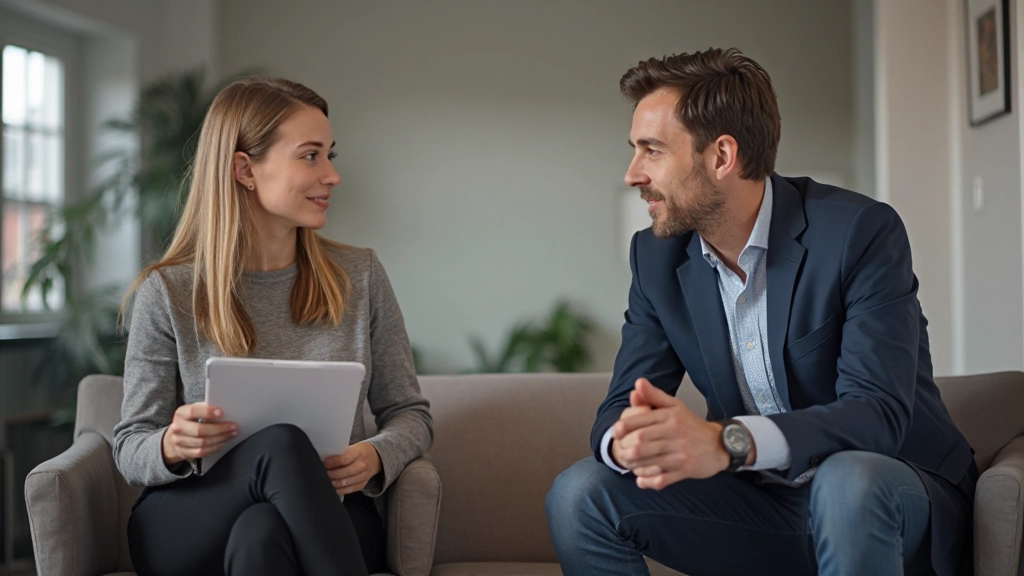 Twee mensen in diepe conversatie met geconcentreerde gezichtsuitdrukkingen en open lichaamstaal